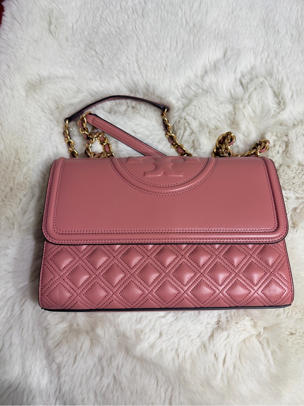 Tory Burch Rose Quilted Leather Chain Shoulder Bag